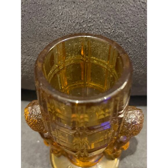 McKee Pressed Glass "Peek-A-Boo" Amber Cherub Toothpick Holder - Picture 2 of 5